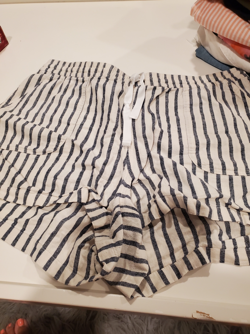 J. Crew Navy and White Striped Drawstring Linen Shorts